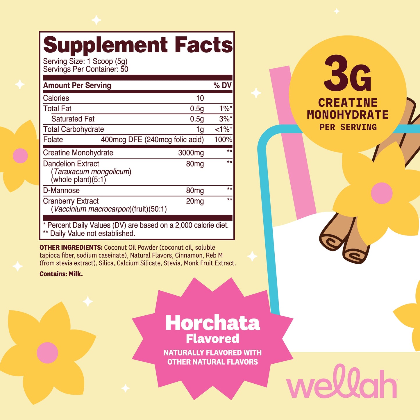 Creatine for Women (50 Servings, Horchata) - Creatine Monohydrate with Dandelion & Cranberry Extract