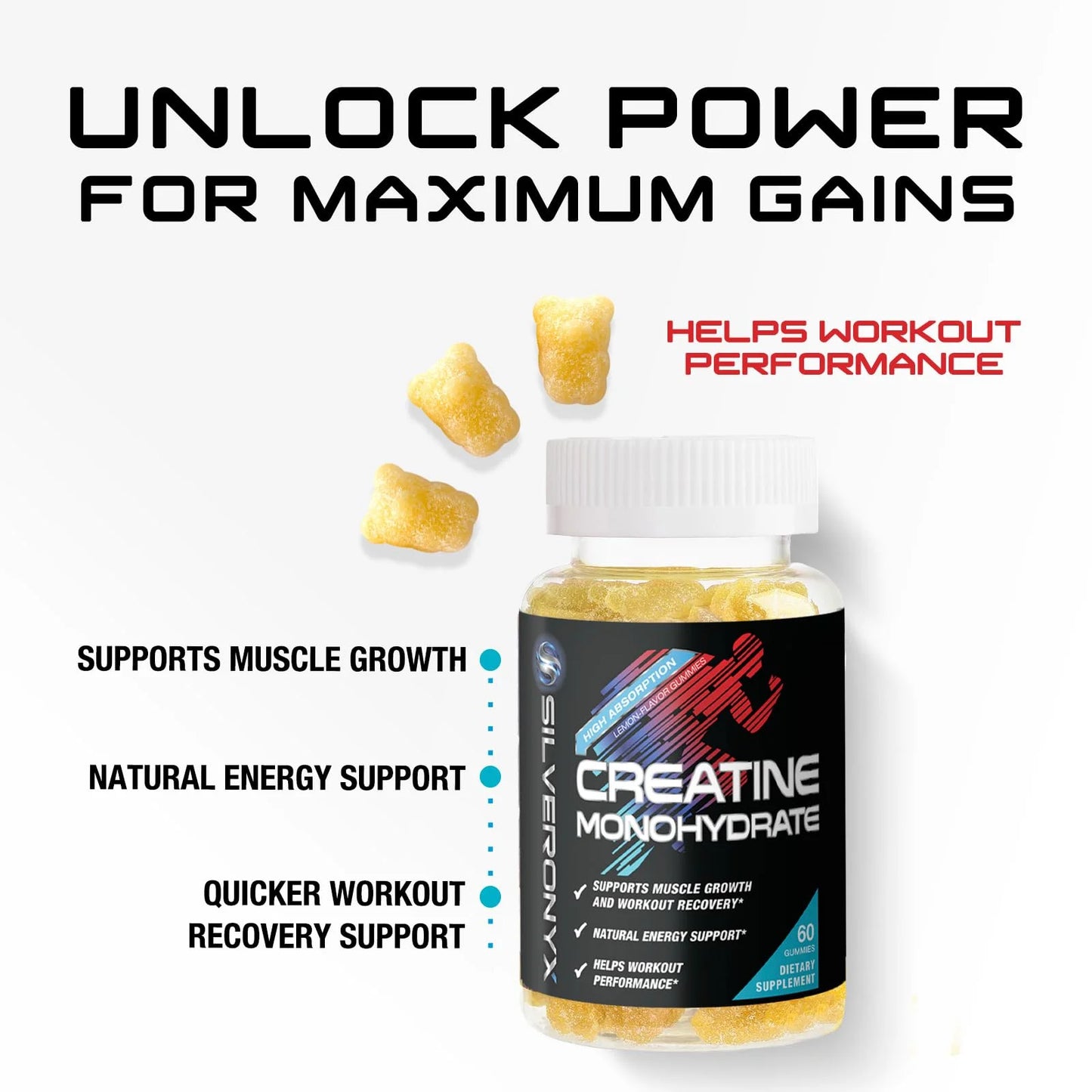 Creatine Monohydrate Gummies 2000Mg - Best Micronized, Sugar Free Creatine Chewables for Men & Women - Supports Lean Muscle, Strength, Energy, & Endurance - Non-Gmo, Gluten Free - 60 Lemon Gummies