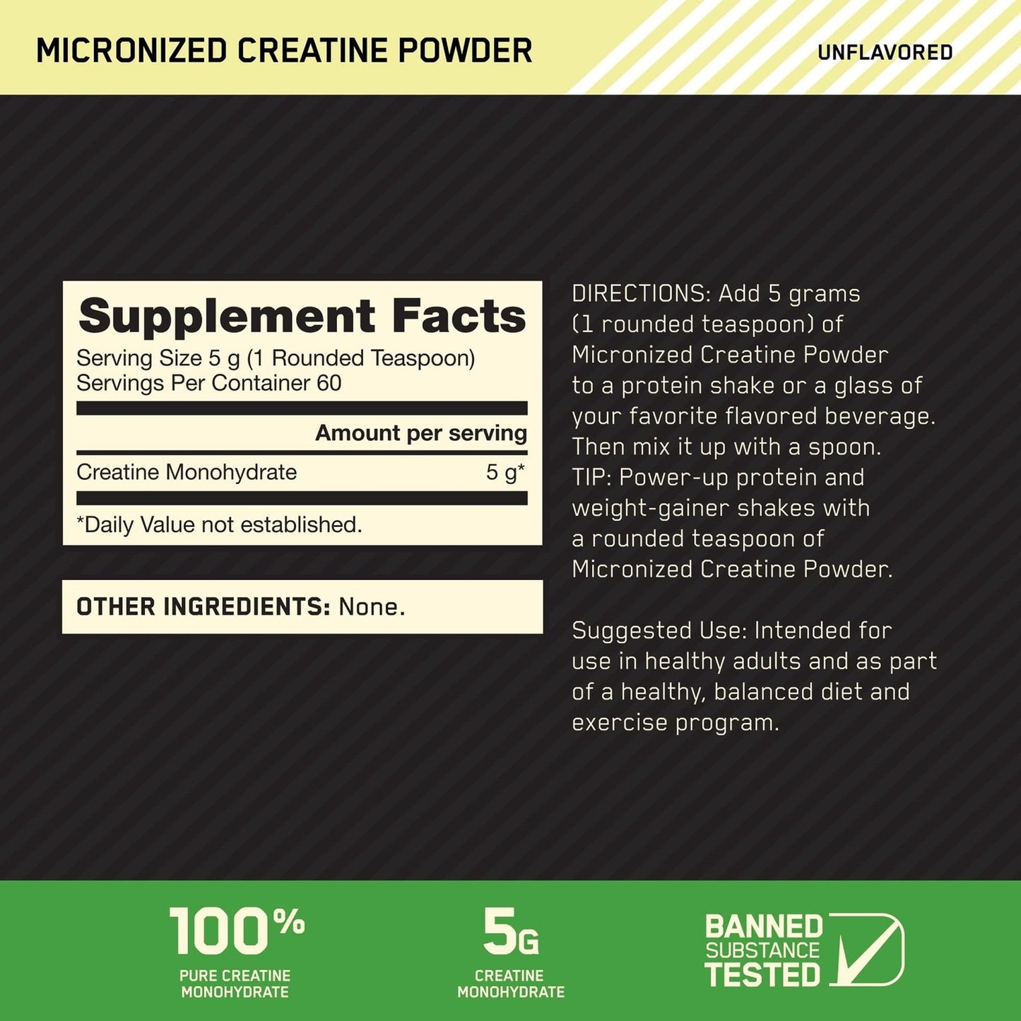 Optimum Nutrition, Micronized Creatine Powder, Unflavored 60 Servings