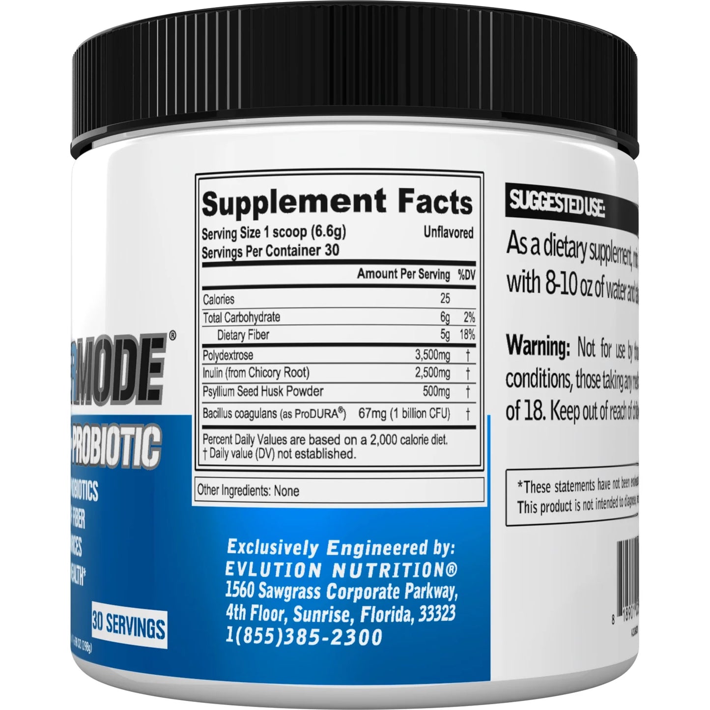 Probiotic Fiber Powder - EVL Fibermode Soluble Fiber Supplement Probiotics for Men & Women - 1 Billion CFU Probiotics 5G Fiber 30 Servings - Immune Support, Gut & Digestive Health