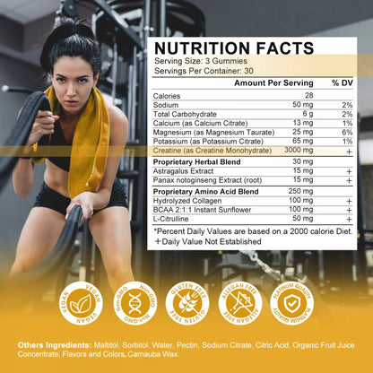 Creatine Monohydrate Gummies for Men & Women, Chewables Creatine Monohydrate for Muscle Strength, Energy Boost, Pre-Workout Supplement-90 Pineapple Gummies