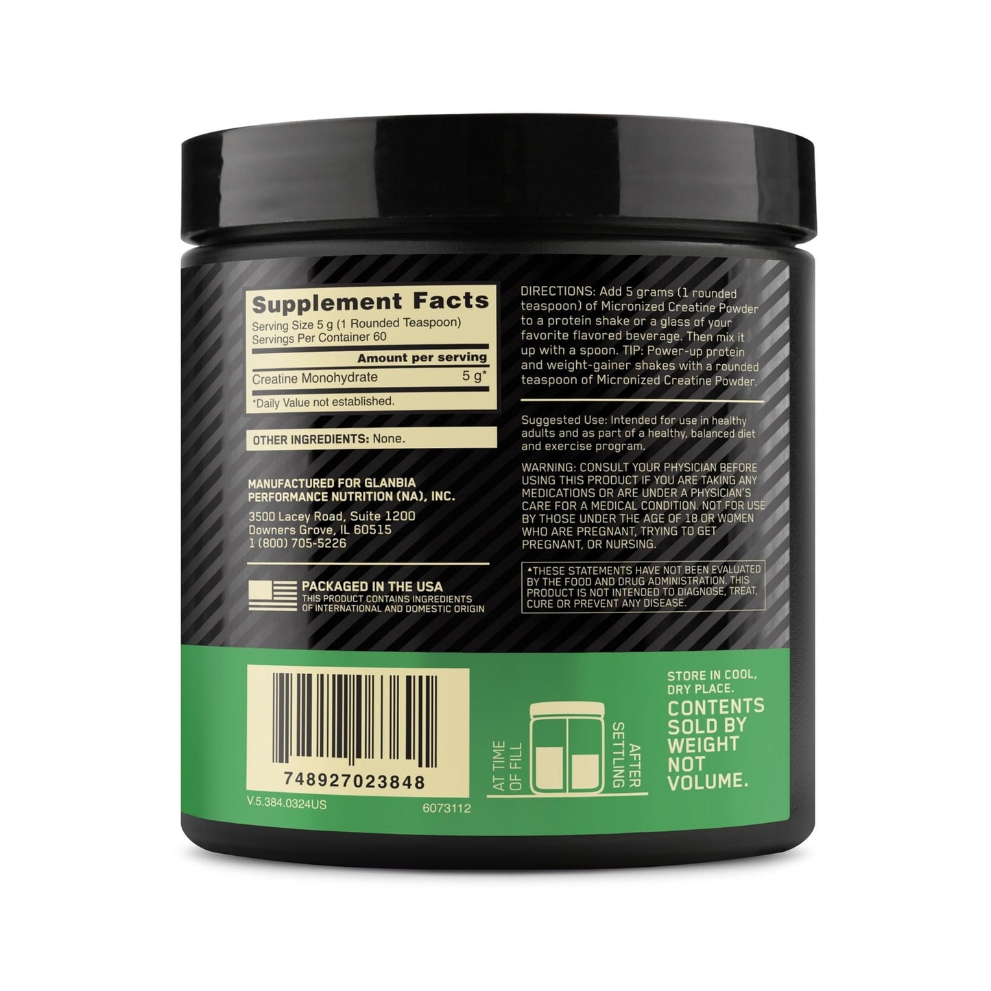 Optimum Nutrition, Micronized Creatine Powder, Unflavored 60 Servings