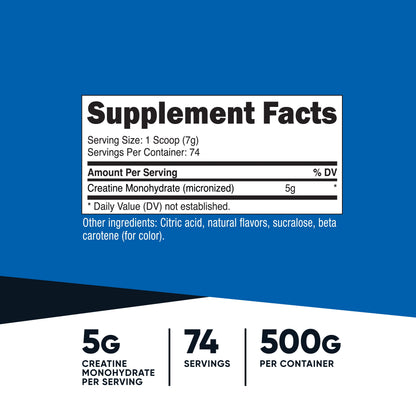 Creatine Monohydrate Powder (Mandarin Orange, 500 Gram) - Micronized Creatine Supplement - Vegan, Non-Gmo, Gluten Free